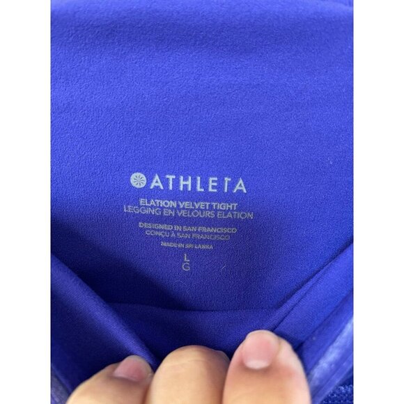 Athleta Elation High Rise Tight Pants Leggings Purple Velvet Velour Size Large - Picture 2 of 5